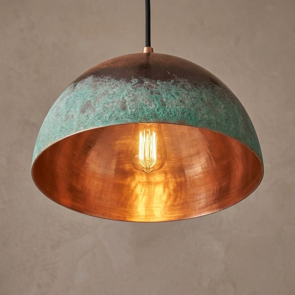 Artisanal Wrought Iron & Copper Verdigris Pendant Light Marrakech