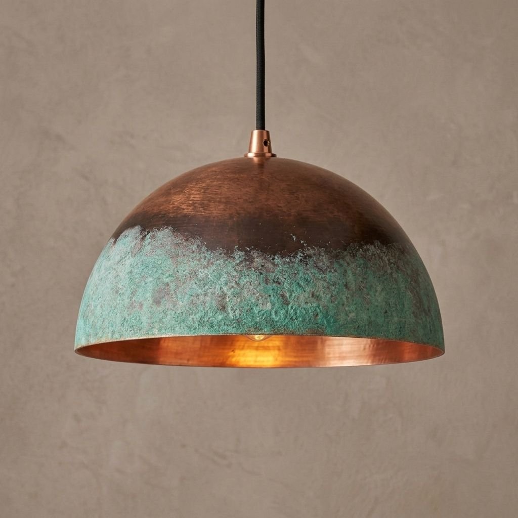 Artisanal Wrought Iron & Copper Verdigris Pendant Light Marrakech