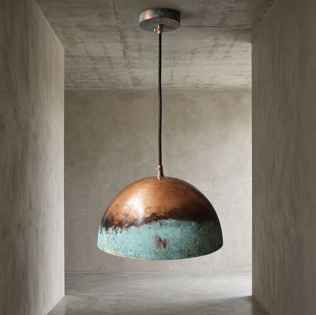 Artisanal Wrought Iron & Copper Verdigris Pendant Light Marrakech