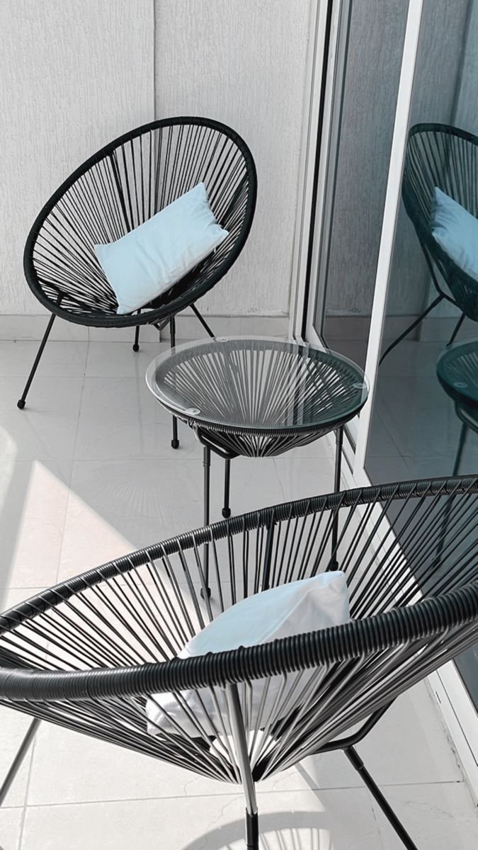 Modern Wrought Iron Patio Set with Woven Chairs & Table