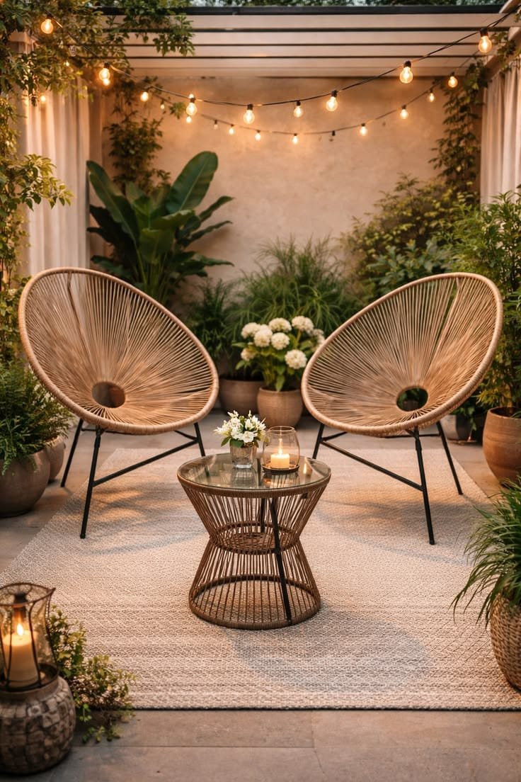 Modern Wrought Iron Patio Set with Woven Chairs & Table