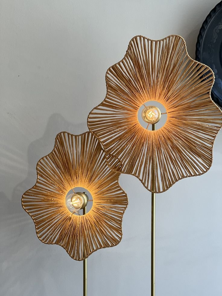 Handcrafted Wrought Iron & Natural Fiber Wave Pendant Lamp