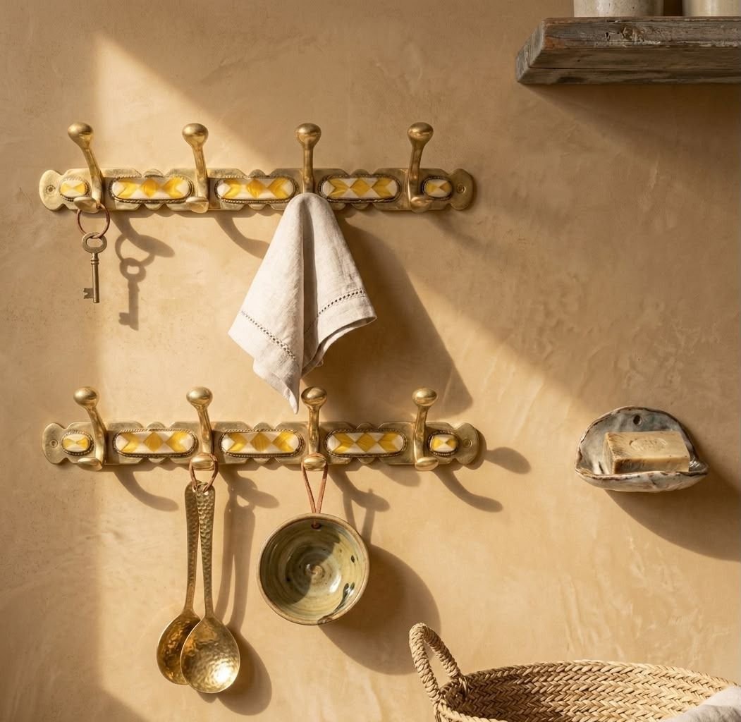 Handcrafted Moroccan Wrought Iron Wall Coat Rack & Key Holder