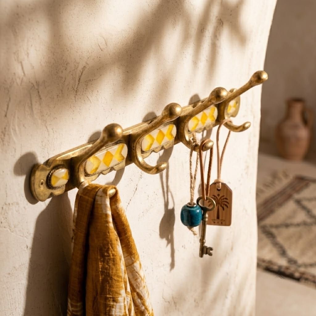 Handcrafted Moroccan Wrought Iron Wall Coat Rack & Key Holder