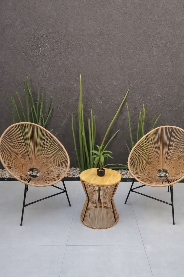 Modern Wrought Iron Patio Set with Woven Chairs & Table