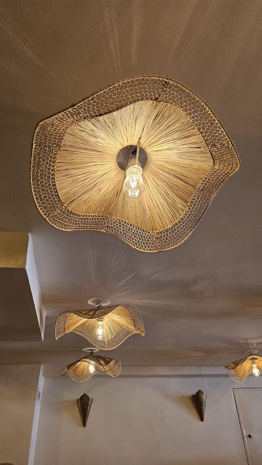 Handcrafted Wrought Iron & Natural Fiber Wave Pendant Lamp