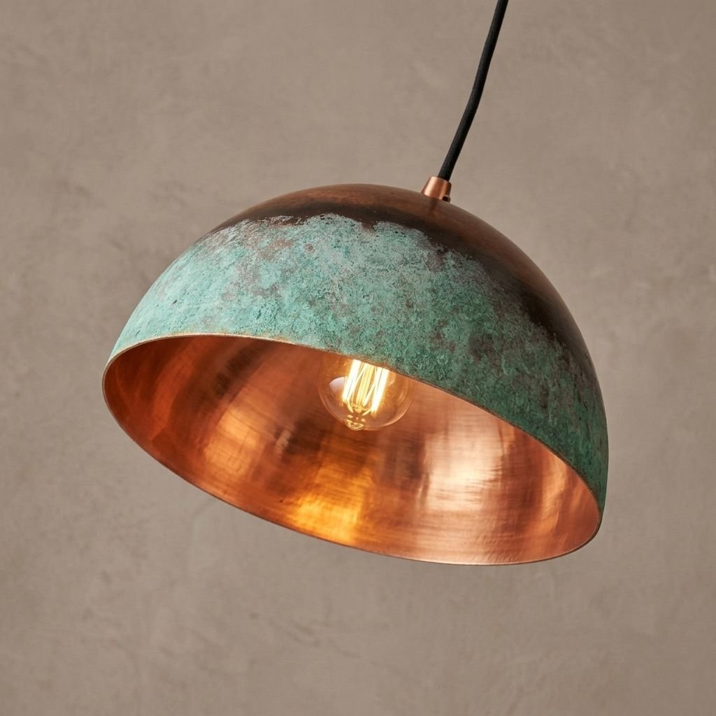 Artisanal Wrought Iron & Copper Verdigris Pendant Light Marrakech